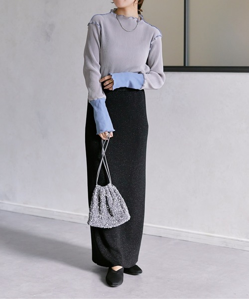 Thevon（ゼボン）の「袖先配色プリーツメロープルオーバー（Tシャツ/カットソー・レディース・グレー/チャコールグレー/ライトベージュ/ライム/ベージュ・FREE）」の18枚目の写真