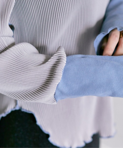 Thevon（ゼボン）の「袖先配色プリーツメロープルオーバー（Tシャツ/カットソー・レディース・グレー/チャコールグレー/ライトベージュ/ライム/ベージュ・FREE）」の22枚目の写真