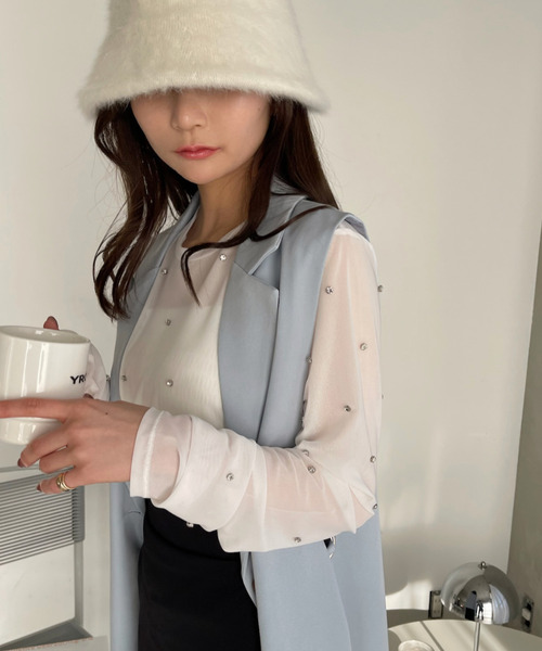 Ada.(エイダ)の「ビジュー付き メッシュ プルオーバー(Tシャツ/カットソー・レディース・ブルー/ブラック/アイボリー・FREE)」の10枚目の写真