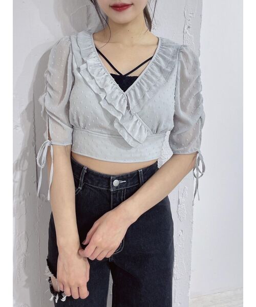 EATME(イートミー)の「ドロストスリーブショートTOP(シャツ/ブラウス・レディース・ブラック/グレー/オフホワイト・FREE)」の5枚目の写真