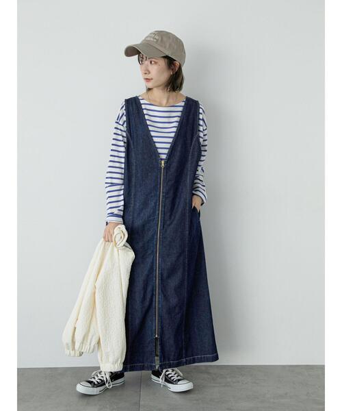 Samansa Mos2 blue(サマンサモスモスブルー)の「【ECO DENIM】マルチwayジャンパースカート(ワンピース・レディース・キナリ/ブルー/ネイビー・F)」の2枚目の写真