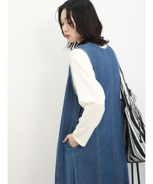 Samansa Mos2 blue(サマンサモスモスブルー)の「【ECO DENIM】マルチwayジャンパースカート(ワンピース・レディース・キナリ/ブルー/ネイビー・F)」の8枚目の写真