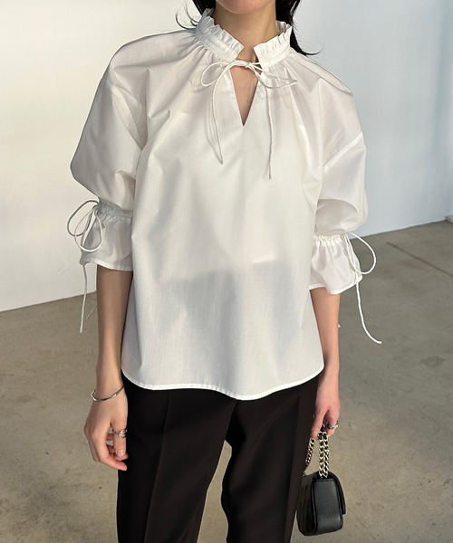 solleim(ソルレム)の「プチフリルリボンブラウス(シャツ/ブラウス・レディース・ブルー/オフホワイト/ブラック/イエロー・M)」の2枚目の写真