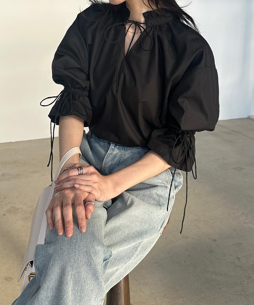 solleim(ソルレム)の「プチフリルリボンブラウス(シャツ/ブラウス・レディース・ブルー/オフホワイト/ブラック/イエロー・M)」の3枚目の写真