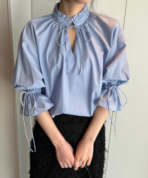 solleim(ソルレム)の「プチフリルリボンブラウス(シャツ/ブラウス・レディース・ブルー/オフホワイト/ブラック/イエロー・M)」の5枚目の写真