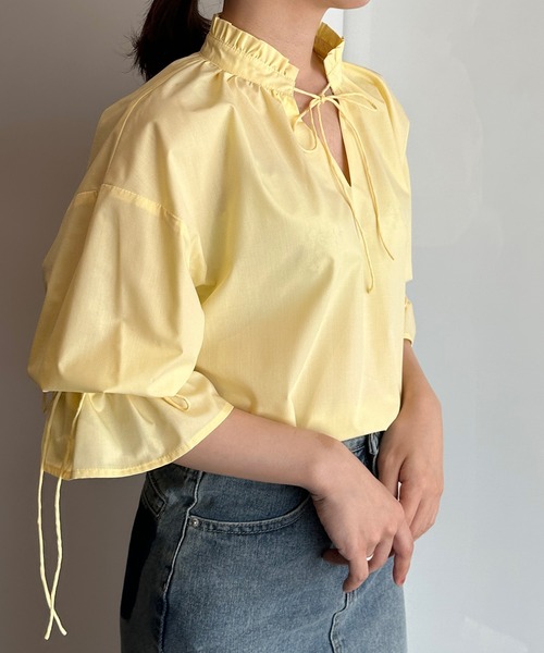 solleim(ソルレム)の「プチフリルリボンブラウス(シャツ/ブラウス・レディース・ブルー/オフホワイト/ブラック/イエロー・M)」の7枚目の写真