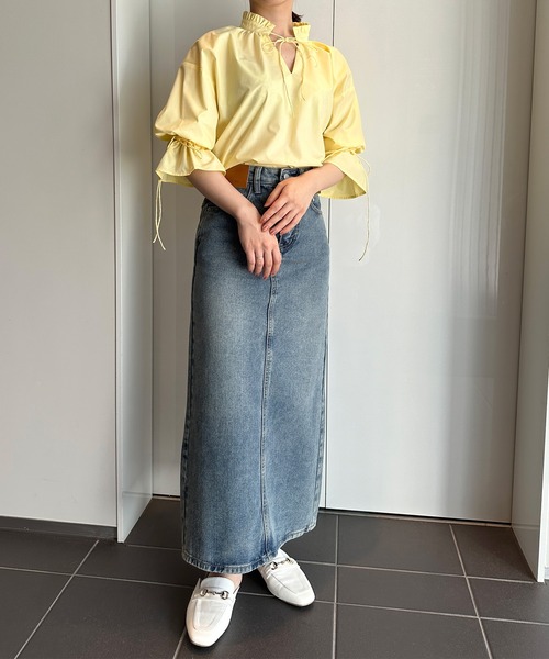 solleim(ソルレム)の「プチフリルリボンブラウス(シャツ/ブラウス・レディース・ブルー/オフホワイト/ブラック/イエロー・M)」の6枚目の写真