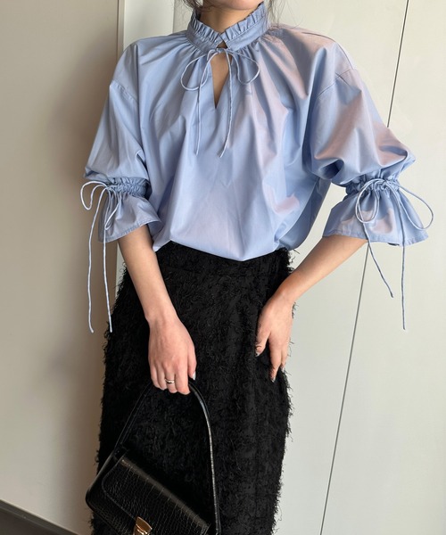 solleim(ソルレム)の「プチフリルリボンブラウス(シャツ/ブラウス・レディース・ブルー/オフホワイト/ブラック/イエロー・M)」の9枚目の写真