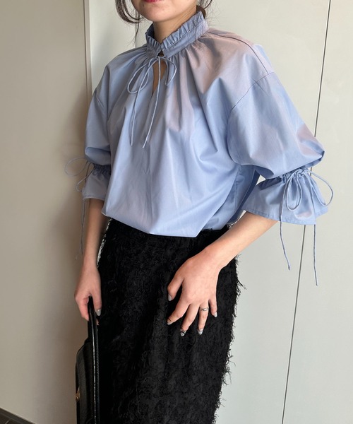 solleim(ソルレム)の「プチフリルリボンブラウス(シャツ/ブラウス・レディース・ブルー/オフホワイト/ブラック/イエロー・M)」の12枚目の写真