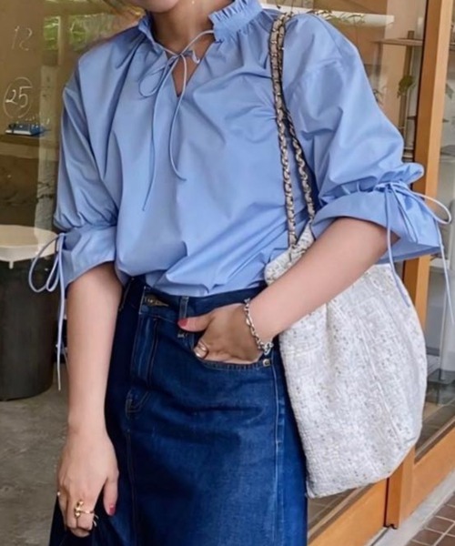 solleim(ソルレム)の「プチフリルリボンブラウス(シャツ/ブラウス・レディース・ブルー/オフホワイト/ブラック/イエロー・M)」の18枚目の写真