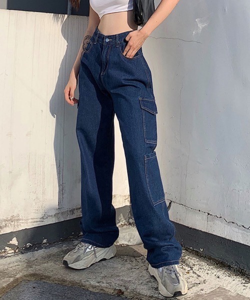 HALEY PESCA(ヘーリーペスカ)の「HALEY PESCA/ハイウエスト カラーデニムカーゴパンツ(デニムパンツ・レディース・ホワイト/その他/ブラック・LARGE/MEDIUM/SMALL)」の7枚目の写真