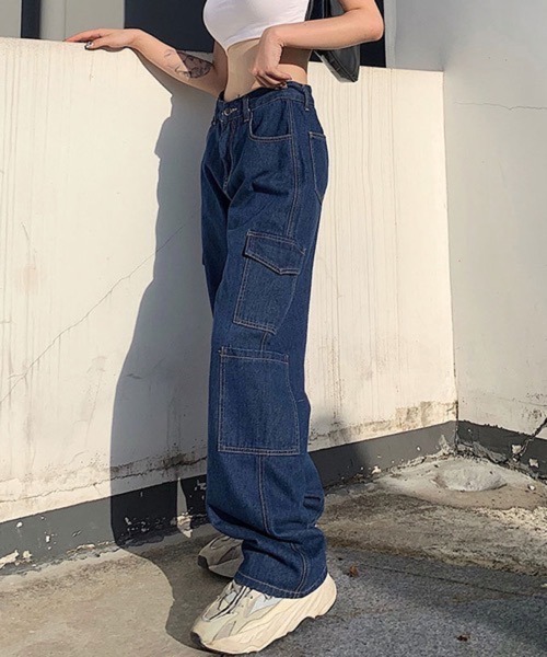 HALEY PESCA(ヘーリーペスカ)の「HALEY PESCA/ハイウエスト カラーデニムカーゴパンツ(デニムパンツ・レディース・ホワイト/その他/ブラック・LARGE/MEDIUM/SMALL)」の5枚目の写真