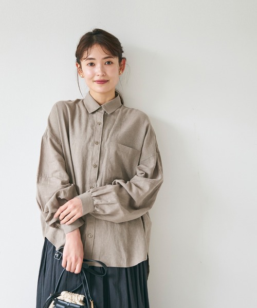 coca(coca)(コカ)の「麻混オーバーサイズシャツ/吸水速乾/接触冷感(シャツ/ブラウス・レディース・グレイッシュベージュ/ブラック/ライトブルー/ホワイト・M/L)」の5枚目の写真