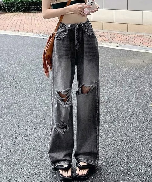 Miniministore(ミニミニストア)の「ダメージジーンズ レディースデニムパンツ(デニムパンツ・レディース・サックスブルー/ブラック・XL/M/L/S)」の7枚目の写真