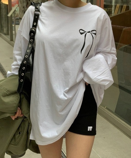 Vipoa(ヴィポア)の「リボンアクセントロンTee(Tシャツ/カットソー・レディース・ホワイト/ブラック・FREE)」の6枚目の写真