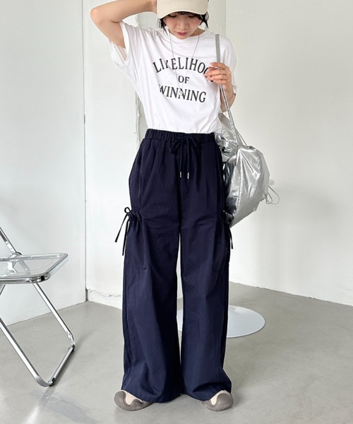 POPPY あさぎーにょ ギャザーリボンカーゴパンツ Gather ribbon cargo pants (black) – POPPY