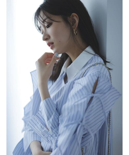 dazzlin(ダズリン)の「5分袖シャツイレフレアミニワンピース(シャツワンピース・レディース・ネイビー/ベージュ/ブルー/オフホワイト/グレー・FREE)」の11枚目の写真