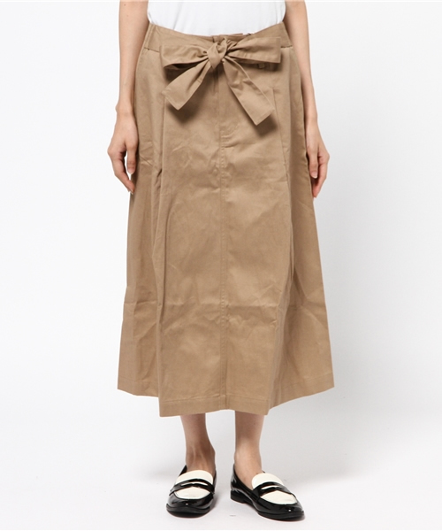 CIAOPANIC（チャオパニック）の「【Ciaopanic】　ツイル前リボンSK（スカート・レディース・ベージュ/ネイビー・FREE）」の2枚目の写真