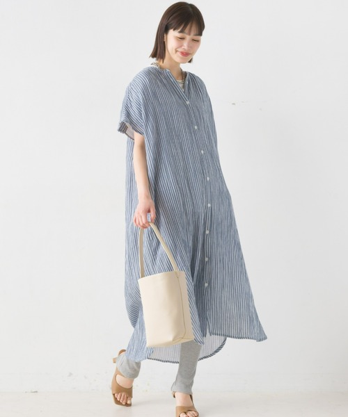 OMNES（オムネス）の「ダブルガーゼフレンチスリーブロングシャツ（ワンピース・レディース・ブラック/ホワイト/ライム/モカ/ブルー系その他/ブルー系その他2・FREE）」の5枚目の写真