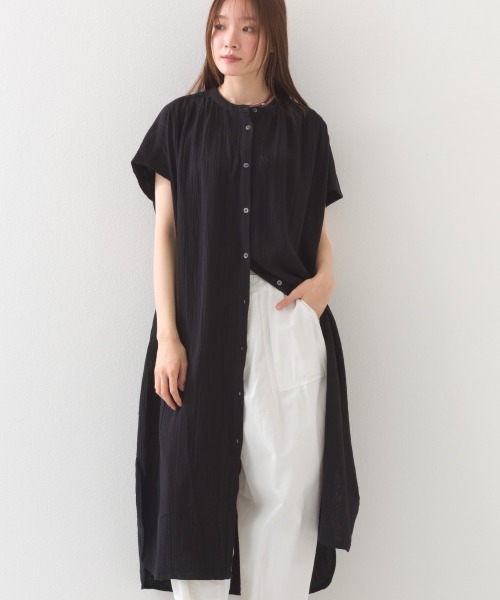 OMNES（オムネス）の「ダブルガーゼフレンチスリーブロングシャツ（ワンピース・レディース・ブラック/ホワイト/ライム/モカ/ブルー系その他/ブルー系その他2・FREE）」の3枚目の写真