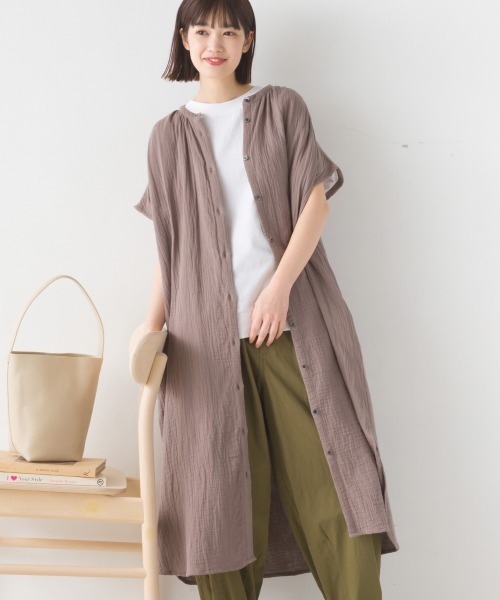 OMNES（オムネス）の「ダブルガーゼフレンチスリーブロングシャツ（ワンピース・レディース・ブラック/ホワイト/ライム/モカ/ブルー系その他/ブルー系その他2・FREE）」の4枚目の写真