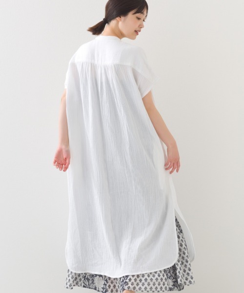 OMNES（オムネス）の「ダブルガーゼフレンチスリーブロングシャツ（ワンピース・レディース・ブラック/ホワイト/ライム/モカ/ブルー系その他/ブルー系その他2・FREE）」の9枚目の写真