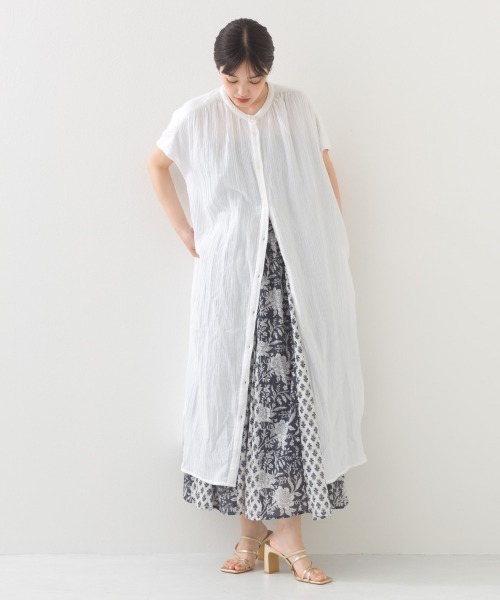 OMNES（オムネス）の「ダブルガーゼフレンチスリーブロングシャツ（ワンピース・レディース・ブラック/ホワイト/ライム/モカ/ブルー系その他/ブルー系その他2・FREE）」の10枚目の写真