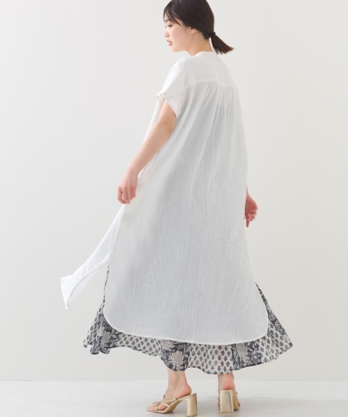 OMNES（オムネス）の「ダブルガーゼフレンチスリーブロングシャツ（ワンピース・レディース・ブラック/ホワイト/ライム/モカ/ブルー系その他/ブルー系その他2・FREE）」の11枚目の写真