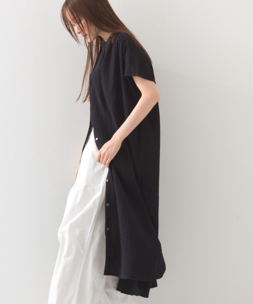 OMNES（オムネス）の「ダブルガーゼフレンチスリーブロングシャツ（ワンピース・レディース・ブラック/ホワイト/ライム/モカ/ブルー系その他/ブルー系その他2・FREE）」の13枚目の写真