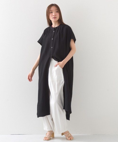 OMNES（オムネス）の「ダブルガーゼフレンチスリーブロングシャツ（ワンピース・レディース・ブラック/ホワイト/ライム/モカ/ブルー系その他/ブルー系その他2・FREE）」の15枚目の写真