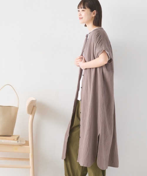 OMNES（オムネス）の「ダブルガーゼフレンチスリーブロングシャツ（ワンピース・レディース・ブラック/ホワイト/ライム/モカ/ブルー系その他/ブルー系その他2・FREE）」の18枚目の写真