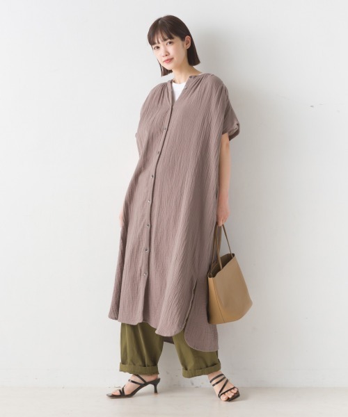 OMNES（オムネス）の「ダブルガーゼフレンチスリーブロングシャツ（ワンピース・レディース・ブラック/ホワイト/ライム/モカ/ブルー系その他/ブルー系その他2・FREE）」の20枚目の写真