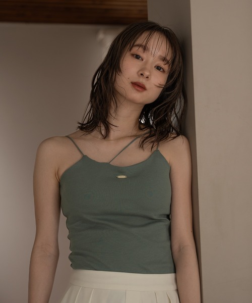 mideal(マイディール)の「logo plate camisole / ロゴプレートキャミソール(キャミソール・レディース・アイボリー/杢グレー/グリーン/ピンク・FREE)」の4枚目の写真
