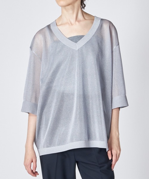 B7255■CLANE クラネ SHEER V NECK KNIT TOPS 1 クラネ CLANE SHEER VNECK KNIT TOPS （GREEN） - ファッション