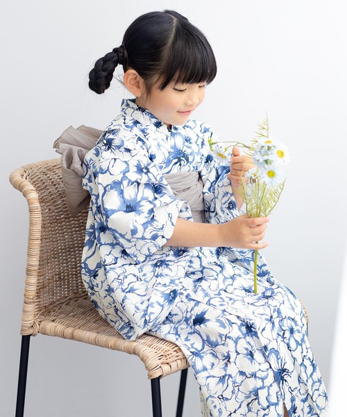 キッズ浴衣2点セット （浴衣＋帯） 子ども 100/110/120/130cm（浴衣