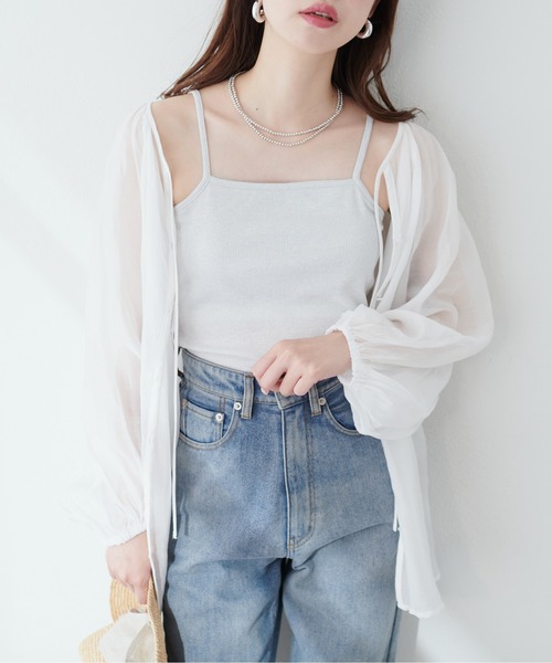 natural couture(ナチュラルクチュール)の「ラメフライスカップ付スクエアキャミ(キャミソール・レディース・ライトグレー/ブラック/ピンクベージュ・FREE)」の12枚目の写真