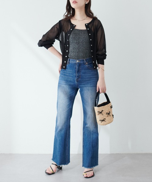 natural couture(ナチュラルクチュール)の「ラメフライスカップ付スクエアキャミ(キャミソール・レディース・ライトグレー/ブラック/ピンクベージュ・FREE)」の7枚目の写真