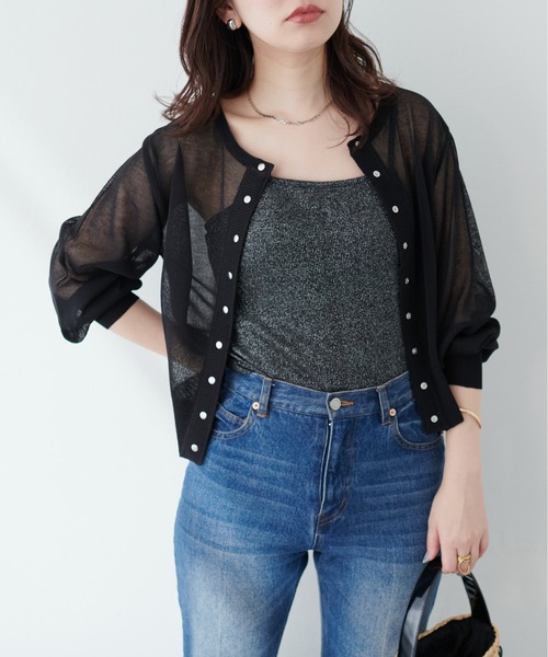 natural couture(ナチュラルクチュール)の「ラメフライスカップ付スクエアキャミ(キャミソール・レディース・ライトグレー/ブラック/ピンクベージュ・FREE)」の5枚目の写真