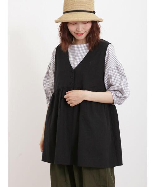 Samansa Mos2（サマンサ モスモス）の「リネン混Vネックベスト（ベスト・レディース・チャコールグレー/ブラック/ブラウン/キナリ・F）」の3枚目の写真