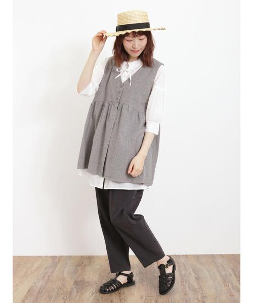 Samansa Mos2（サマンサ モスモス）の「リネン混Vネックベスト（ベスト・レディース・チャコールグレー/ブラック/ブラウン/キナリ・F）」の15枚目の写真