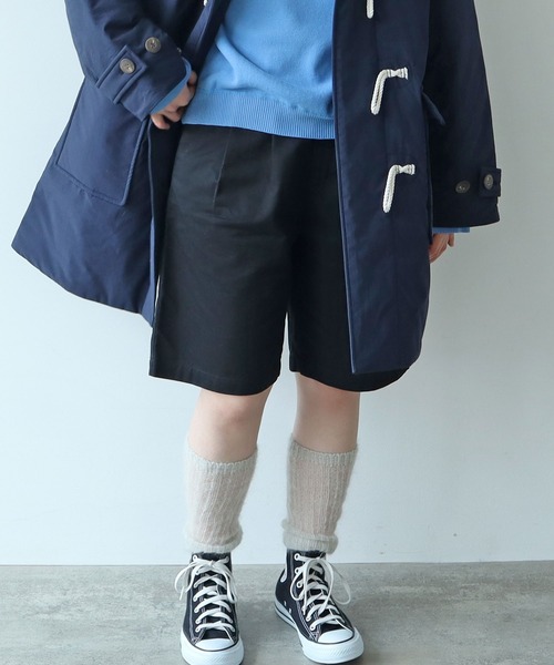 bulle de savon（ビュルデサボン）の「甘撚りライトチノクロス　ハーフパンツ（チノパンツ・レディース・ブラック/ベージュ・FREE）」の2枚目の写真