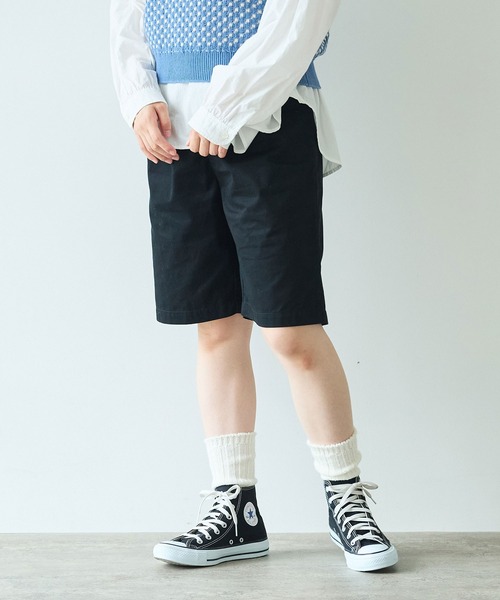 bulle de savon（ビュルデサボン）の「甘撚りライトチノクロス　ハーフパンツ（チノパンツ・レディース・ブラック/ベージュ・FREE）」の21枚目の写真