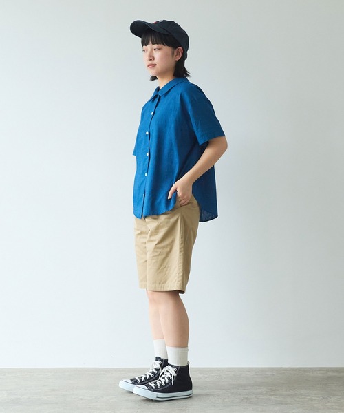 bulle de savon（ビュルデサボン）の「甘撚りライトチノクロス　ハーフパンツ（チノパンツ・レディース・ブラック/ベージュ・FREE）」の5枚目の写真