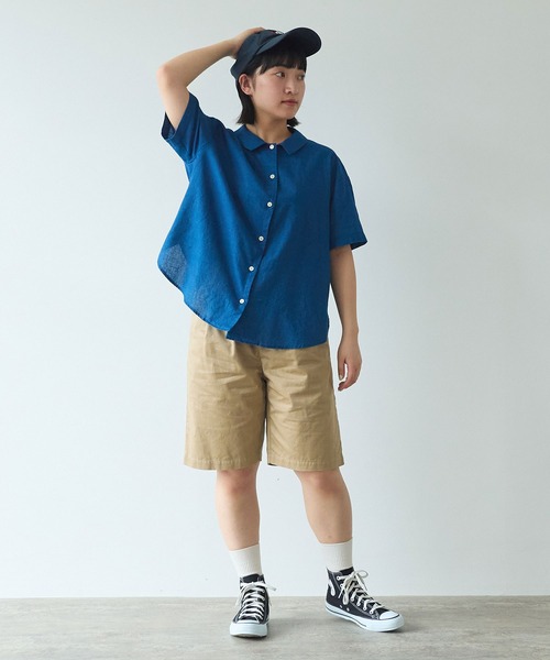 bulle de savon（ビュルデサボン）の「甘撚りライトチノクロス　ハーフパンツ（チノパンツ・レディース・ブラック/ベージュ・FREE）」の4枚目の写真