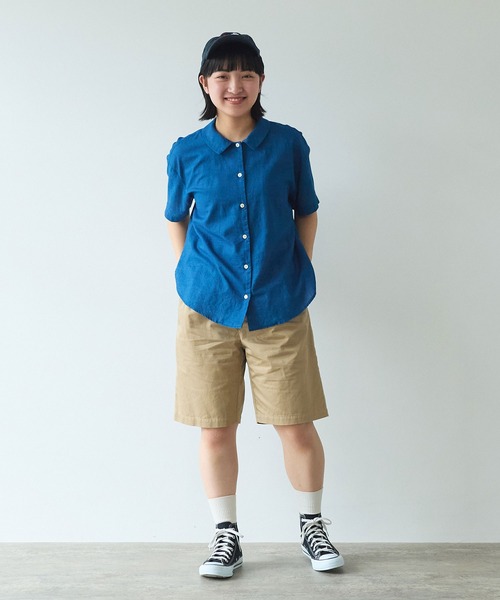 bulle de savon（ビュルデサボン）の「甘撚りライトチノクロス　ハーフパンツ（チノパンツ・レディース・ブラック/ベージュ・FREE）」の3枚目の写真