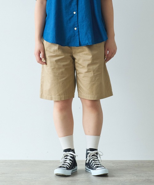 bulle de savon（ビュルデサボン）の「甘撚りライトチノクロス　ハーフパンツ（チノパンツ・レディース・ブラック/ベージュ・FREE）」の10枚目の写真