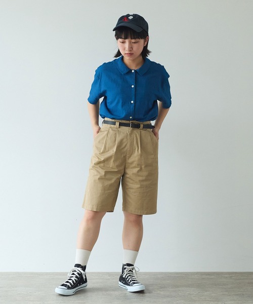 bulle de savon（ビュルデサボン）の「甘撚りライトチノクロス　ハーフパンツ（チノパンツ・レディース・ブラック/ベージュ・FREE）」の8枚目の写真