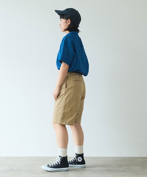 bulle de savon（ビュルデサボン）の「甘撚りライトチノクロス　ハーフパンツ（チノパンツ・レディース・ブラック/ベージュ・FREE）」の9枚目の写真