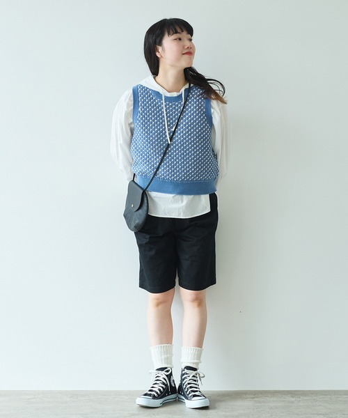 bulle de savon（ビュルデサボン）の「甘撚りライトチノクロス　ハーフパンツ（チノパンツ・レディース・ブラック/ベージュ・FREE）」の15枚目の写真