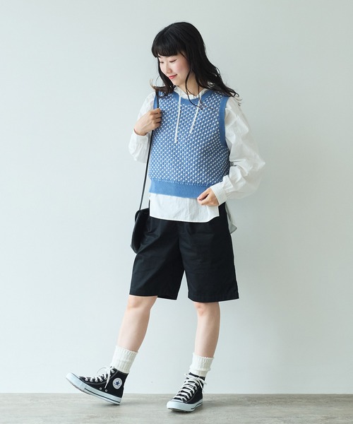 bulle de savon（ビュルデサボン）の「甘撚りライトチノクロス　ハーフパンツ（チノパンツ・レディース・ブラック/ベージュ・FREE）」の18枚目の写真